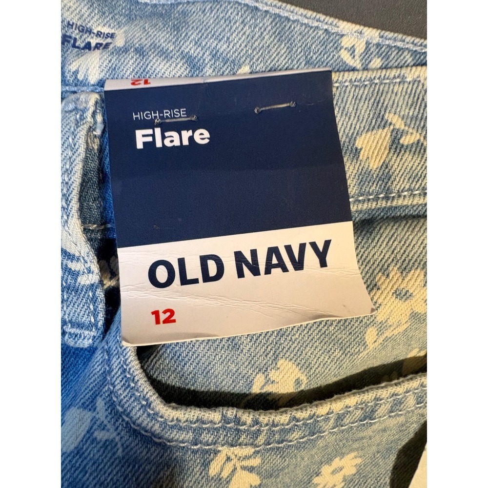 Old Navy Girls High-Rise Flare Jeans Light Wash Floral Print Blue Size 12 NWT